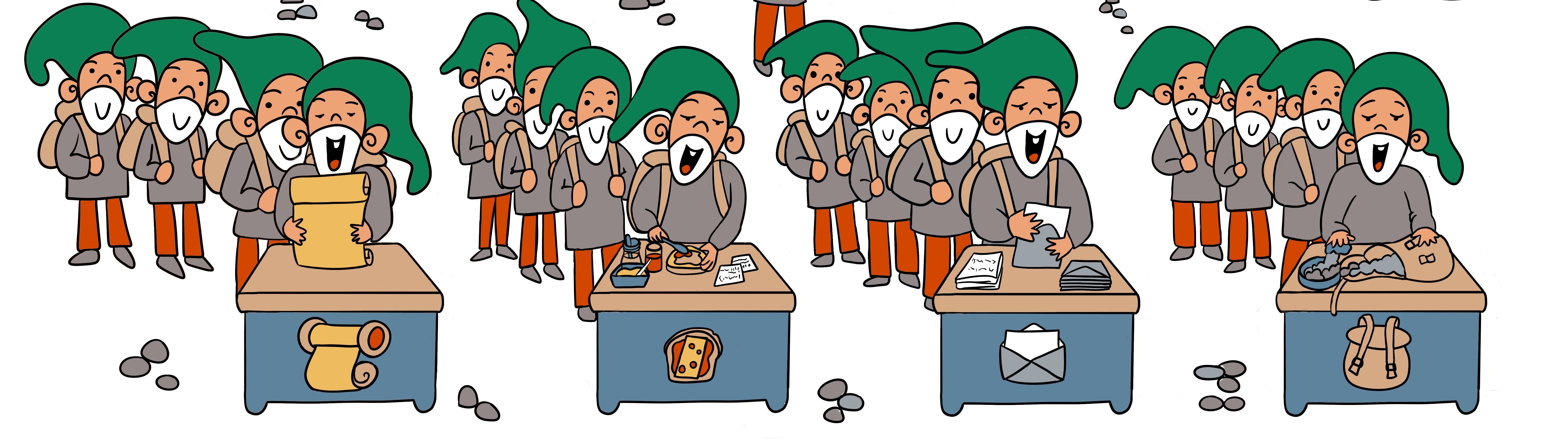 Queue of gnomes waiting for workbench turns